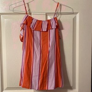 Pink and purple stripes ruffled tank top